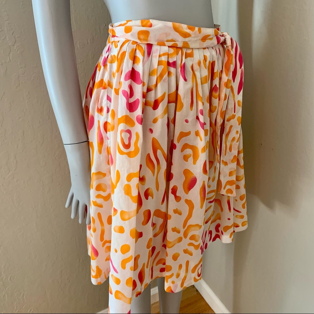PICNIC BY CPW 100% Cotton Pleated Skirt Orange & Bright Pink Abstract Print - Picture 9 of 14
